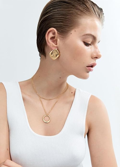 CANEVINKA 18K Gold Plate Coin Pendant Necklace for Women Dainty Compass Sunflower Necklaces Personalized Chain Layered Jewelry