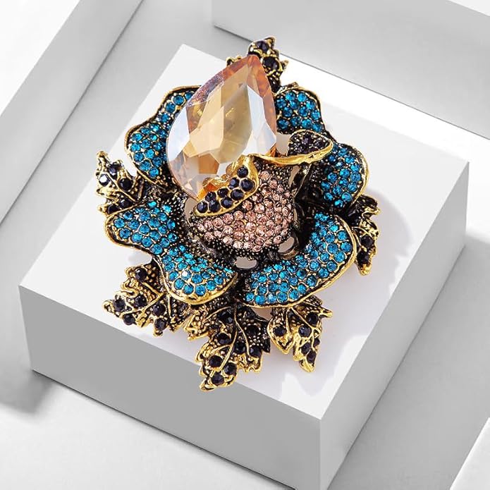 Rhinestone Flower Brooch For Women Crystal Rose Flower Brooch Pin Big Size Rhinestone Crystal Flowers Broochs Stylish Rhinestone Rose Flowers Pin Elegant Clothing Hat Bag Accessories