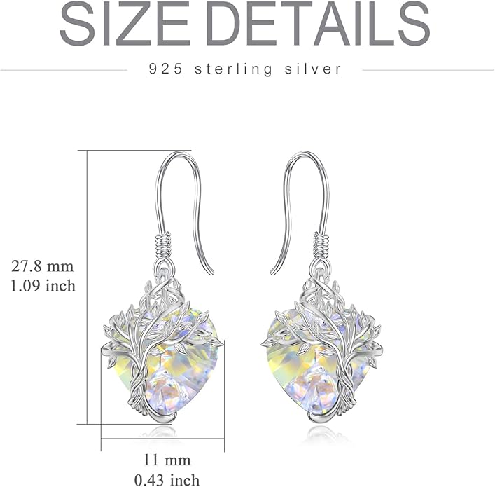 TOUPOP Tree of Life Earrings 925 Sterling Silver Family Tree Dangle Drop Earrings Crystal Jewelry Birthday Christmas Gifts for Women Her