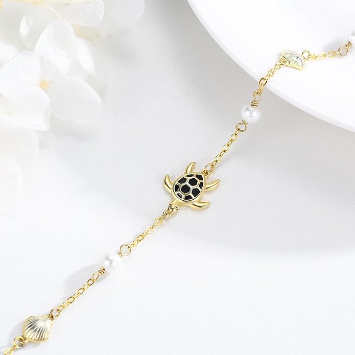 Sea Turtle/Starfish Anklet for Women 925 Sterling Silver Beach Anklet Bracelet Summer Jewelry Ocean Gifts for Beach Lovers Friends