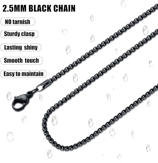 Fiusem Box Chain for Men, Silver Tone/14K Gold Plated/Black Stainless Steel Necklace for Men and Women, Width 2/2.5/3/4/5mm, Length 18-28 Inches