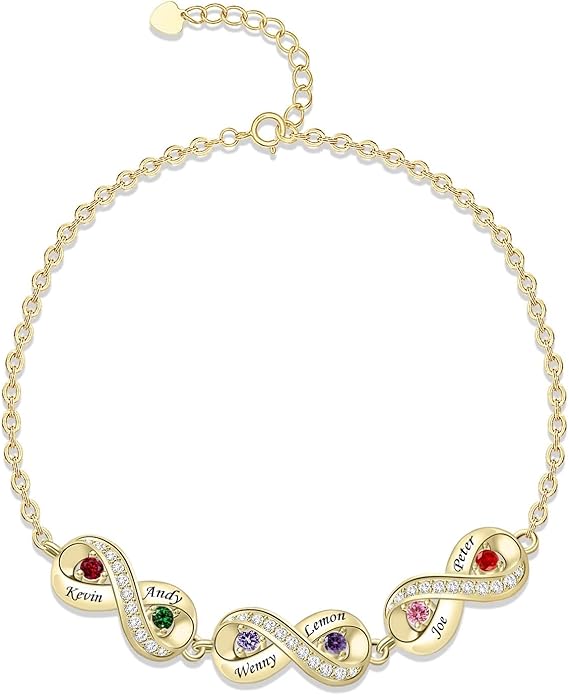 BABOOM Custom Mother Bracelet With 1-8 Birthstones Personalized Infinity Name Bracelet Engraved Birthstone Bracelets Gifts For Women Mother Daughter Wife