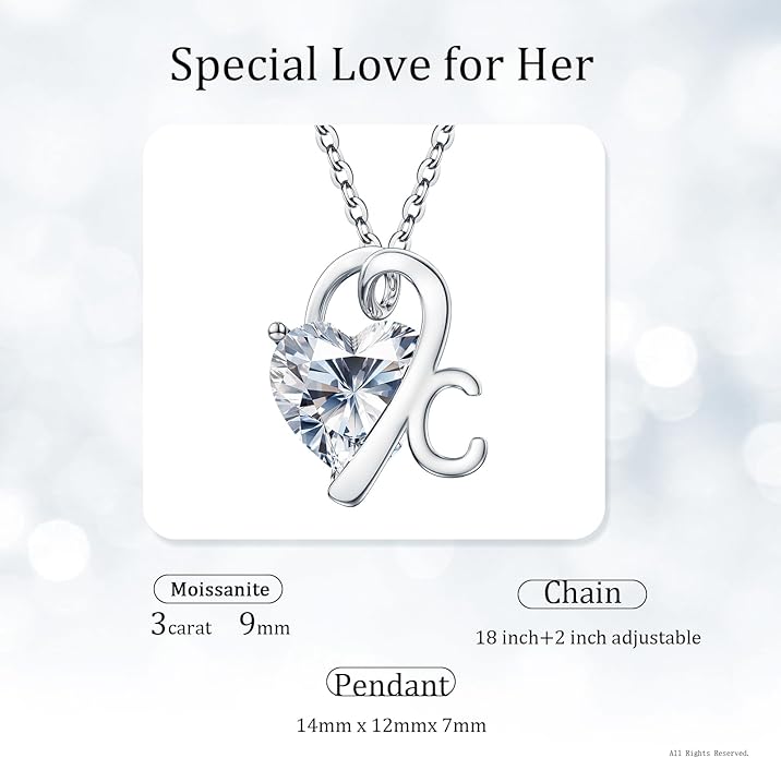 ForeverLove Heart Necklaces for Women, 4-2 Carats Heartshap Moissanite, Silver Pendant Jewelry, Anniversary Birthday Gifts for Wife, Girlfriend, Daughter, Mom