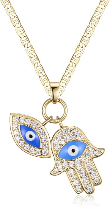 Barzel 18K Gold Plated Crystal Evil Eye Hamsa Pendant Necklace for Women