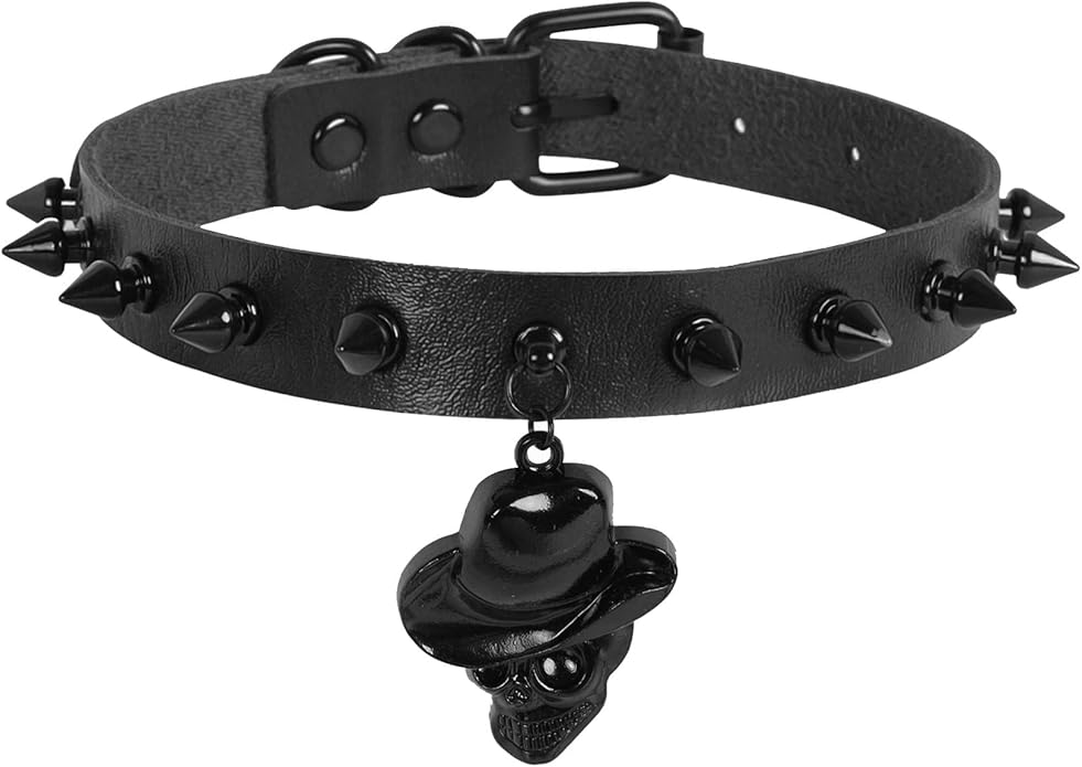 MILAKOO Punk Black Choker Gothic Spiked Rivets for Women Men with Charm Pendant Leather Necklace