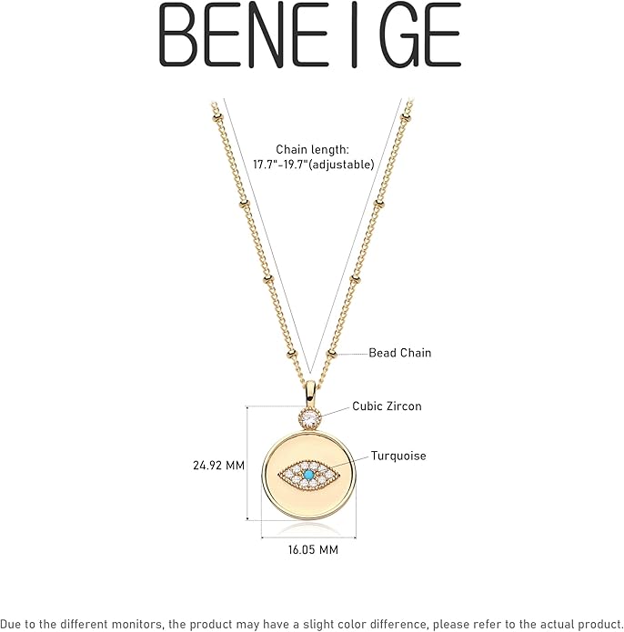 BENEIGE Gold Necklace for Women 14K Gold Plated Evil Eye Necklace Trendy Gold Pendant Necklace Jewelry For Women