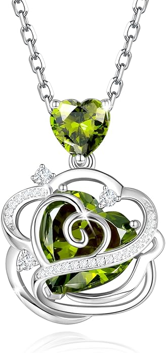 FANCIME Thornless Pulse Birthstone Necklace for Women Sterling Silver Rose Pendant Fine Jewelry Gemstone Birthday Valentines Day Gifts for Wife Her