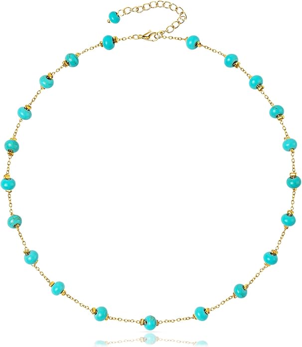 AGOT Beaded Gemstone Necklace for Women: Boho Bead Choker Natural Stone Necklaces - Handmade Jewelry for Summer Beach
