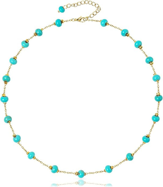 AGOT Beaded Gemstone Necklace for Women: Boho Bead Choker Natural Stone Necklaces - Handmade Jewelry for Summer Beach