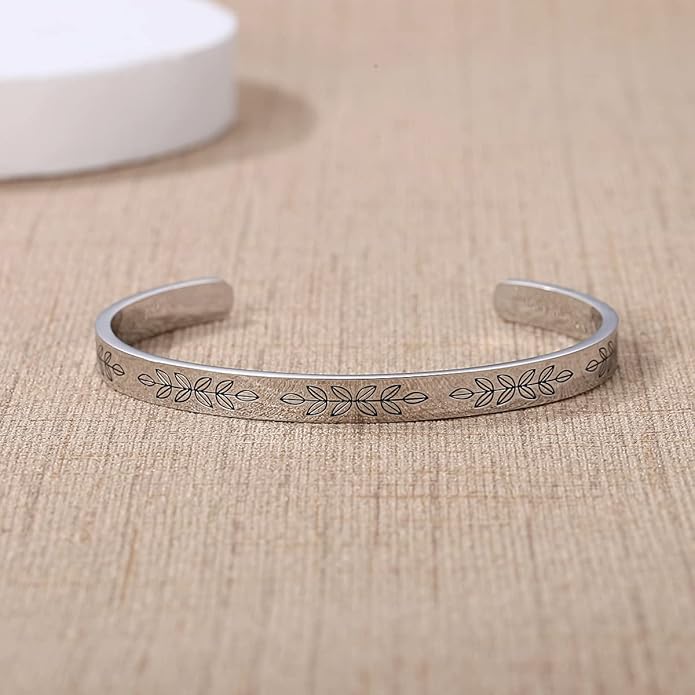 TONY & SANDY Inspirational Bracelets for Women Teen Girls Personalized Gifts for Daughter Granddaughter Mom Sister Friends Stainless Steel Engraved Cuff Birthday Easter Christmas