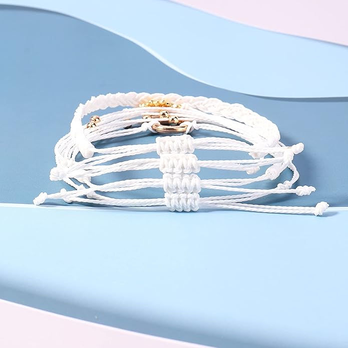 FANCY SHINY Sunflower String Bracelet Boho Braided Rope Wrap Bracelets Cute Summer Beach Surfer Jewelry for Women