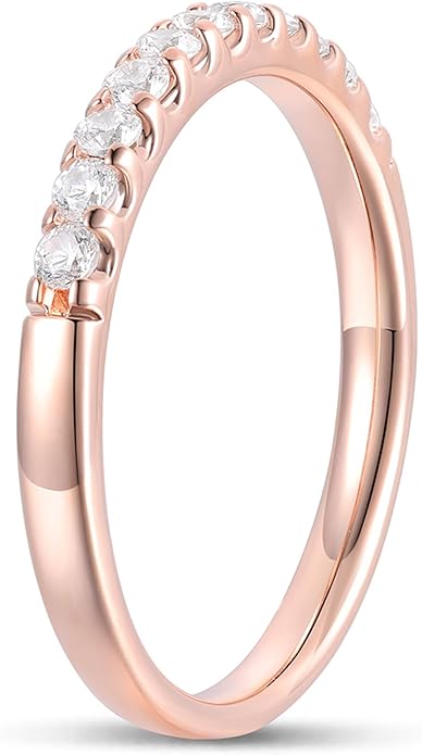 DeMoise 14K Gold Moissanite Wedding Bands 14K Gold Moissanite Wedding Rings 2mm Stackable Band Ring Half Eternity Band for Women