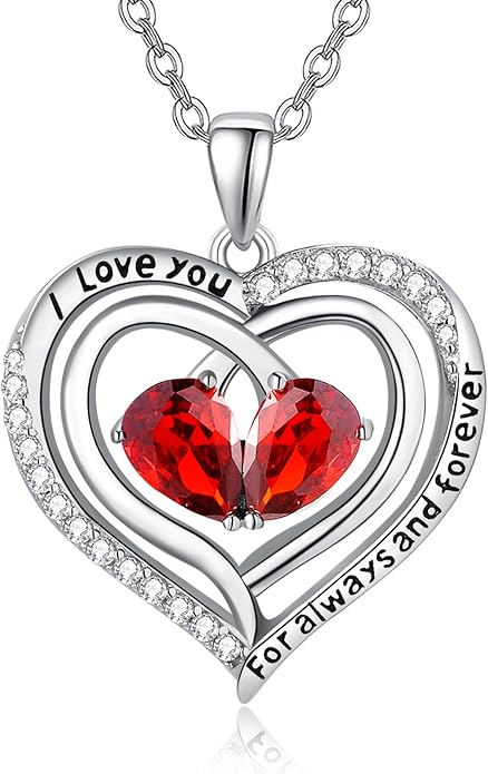 Zeuslia Double Birthstone Necklace Gifts for Wife - 925 Sterling Silver Sunflower/Rose/Crown Cross/Compass/Heart Pendant I Love You Necklace, Anniversary Birthday Gifts for Wife Girlfriend Mom Her