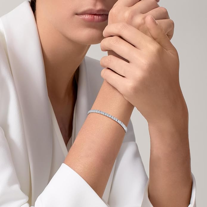 5.1CT/5.5CT Moissanite Tennis Bracelet for Women, 3mm White Gold Plated S925 Sterling Silver D Color VVS1 Round Cut Moissanite Bracelets Jewelry Gift, Size 6.5Inch/7Inch