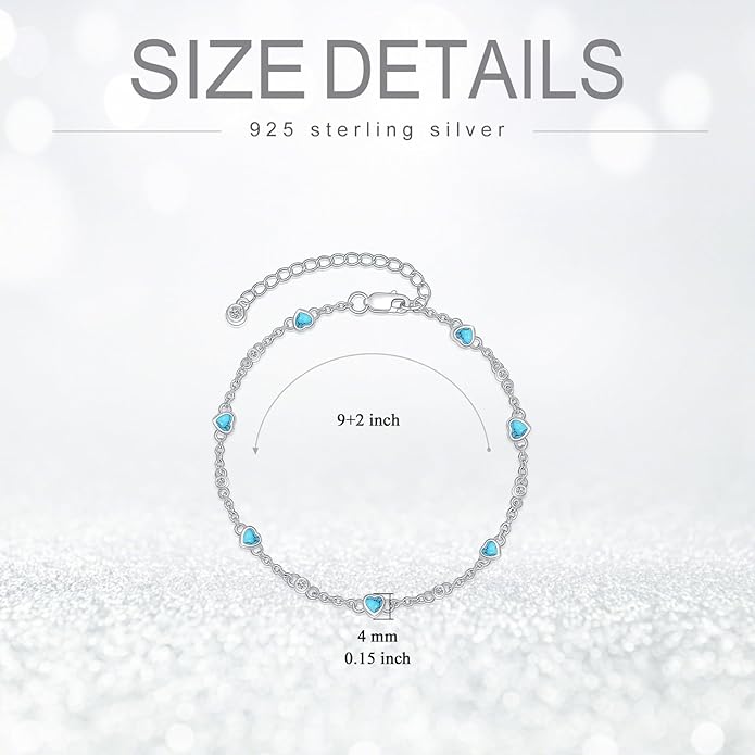 Anklet Bracelet for Women 925 Sterling Silver Natural Stone Chain Ankle Bracelet Beach Summer Fine Jewelry Birthday Christmas Gifts for Women Her Mom