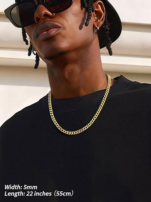 FindChic Men Curb Chain Necklace 18K Gold Plated/Stainless Steel/Black Chunky Double Tight Cuban Link Hip Hop Neck Chains for Men Boys 3.5MM/5MM/6MM/7MM/9MM/12MM 14''-30'' 8 Length Options (Send Gift Box)