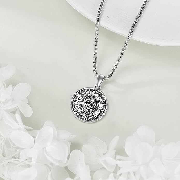 YFN Patron Saint Necklace Sterling Silver Amulet Medal Pendant Religious Protector Jewelry Gifts for Women Men