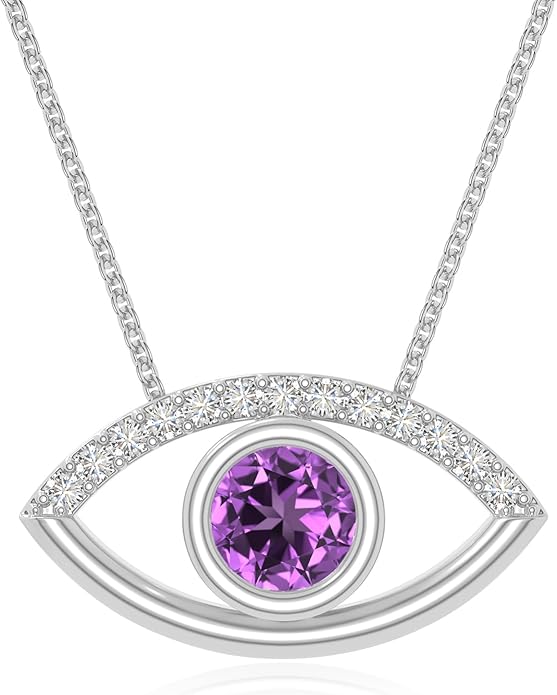 Natural Gemstone with Moissanite Evil Eye Pendant Necklaces for Women in Silver/18K Yellow/Rose Gold Vermeil,Birthstone Jewelry Gifts for Her Birthday,Anniversary, Graduation