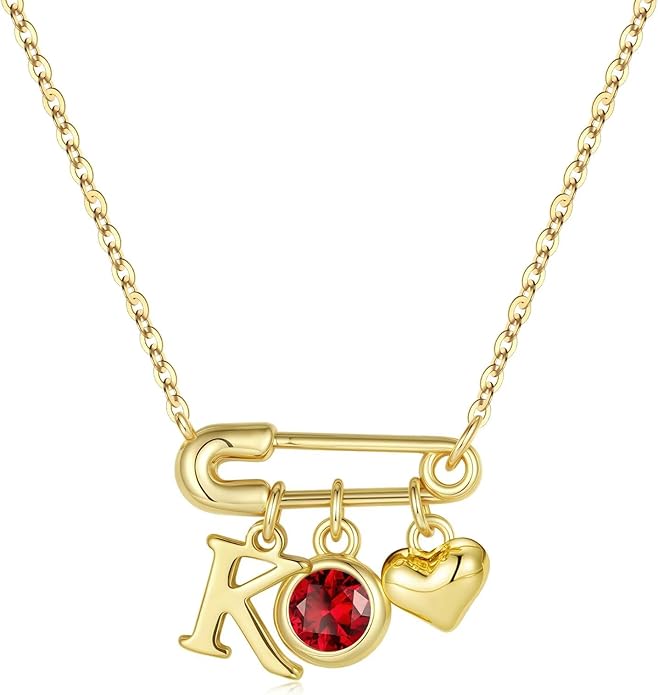 MONOOC Christmas Gifts for Women Girls - 14K-Gold-Plated Dainty Paperclip Heart Initial Necklace Birthstone Necklace Jewelry Birthday Gifts for Women Her Mom Friend Wife Sister
