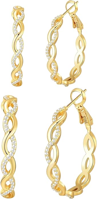 Senteria 925 Sterling Silver Earrings Hoops for Women Lightweight Twisted Hoop Earrings With Cubic Zirconia Hypoallergenic Hoops Earrings (20/30/40/50/60MM)