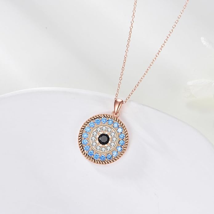 YFN Evil Eye Pendant Necklace for Women 925 Sterling Silver Greek Protection Jewelry with Blue Sapphire and Black Cz Amulet Gift