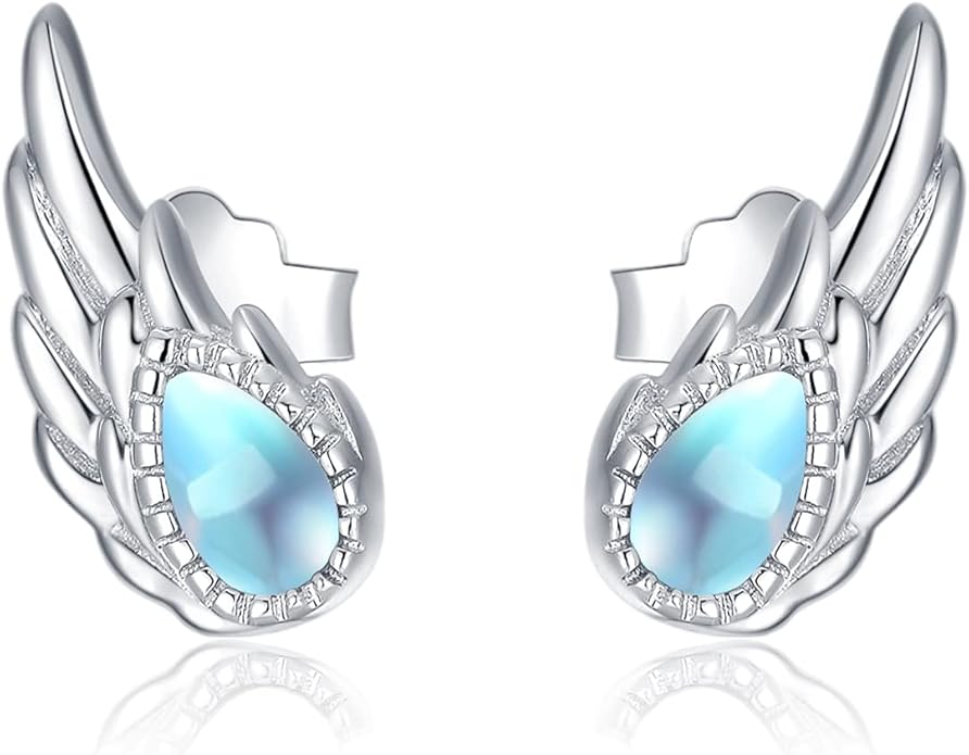Sterling Silver Opal and Moonstone Angel Earrings Studs by Angel Jewelry