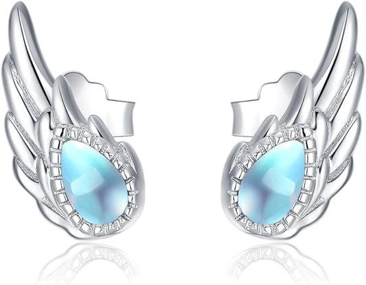 Sterling Silver Opal and Moonstone Angel Earrings Studs by Angel Jewelry