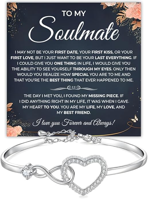 To My Soulmate Bracelet, Soulmate Bracelet For Women, Soulmate's Jewelry Gift From Boyfriend Husband Friend With Message Card And Box Meaning, Valentine Gifts For Her, Birthday Christmas Gifts