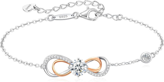 Moissanite Infinity Heart Bracelets for Women,925 Sterling Silver,18K Gold Plated,Adjustable Anniversary Birthday Fine Jewelry Gifts for Wife Her Mom
