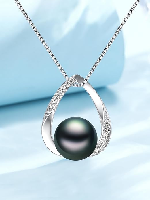 KANNSOAR Tahitian Black Pearl Pendant Necklace AAAA 18K White Gold Plated 925 Sterling Silver Black Pearl Jewelry Gift for Women Mother Wife Her for Anniversary Christmas Birthday