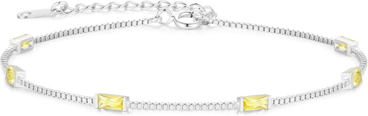 LOUISA SECRET Birthstone Bracelets for Women, 925 Sterling Silver Dainty Simple Women Charm Link Bracelet, Birthday Anniversary Jewelry Gifts for Women Wife Mom Her