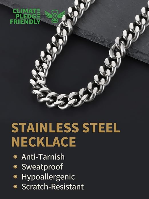 FindChic Men Curb Chain Necklace 18K Gold Plated/Stainless Steel/Black Chunky Double Tight Cuban Link Hip Hop Neck Chains for Men Boys 3.5MM/5MM/6MM/7MM/9MM/12MM 14''-30'' 8 Length Options (Send Gift Box)