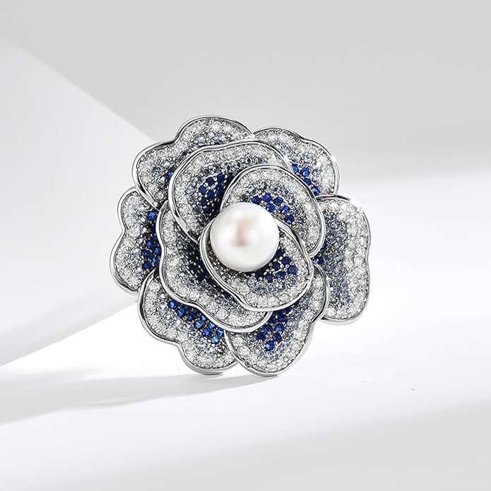 Rhinestone Flower Brooch Austrian Crystal Flower Pin 18k Gold Plated Floral Brooch Lapel Pin Jewelry Mother's Day Birthday Gifts for Mom Wife
