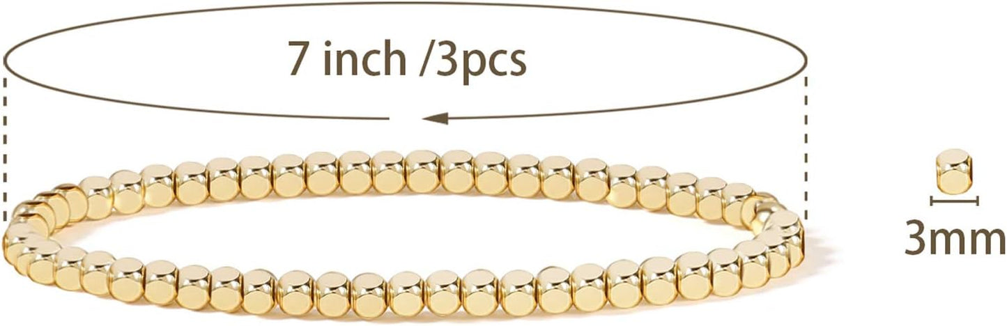Elegance 11 designs 14K Gold Plated Bead Ball Bracelet Stretchable Elastic Gold Beaded Bracelets for Women