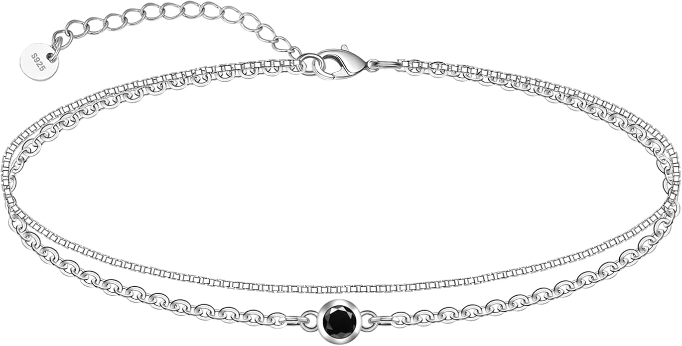 CHIC & ARTSY 925 Sterling Silver Ankle Bracelet Multilayer Anklets for Women Satellite, Star, Cross, Circle, Butterfly, Teardrop, Oval Disk Layered Anklet Beach Jewelry