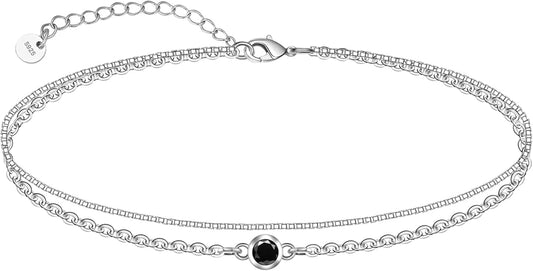 CHIC & ARTSY 925 Sterling Silver Ankle Bracelet Multilayer Anklets for Women Satellite, Star, Cross, Circle, Butterfly, Teardrop, Oval Disk Layered Anklet Beach Jewelry
