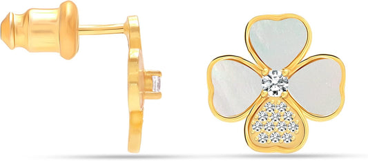 LeCalla 925 Sterling Silver Drop Earrings | Mother of Pearl Clover Earring | Mother of Pearl Stud Earring | Zirconia MOP Drop Dangle Hoop Earrings for Women