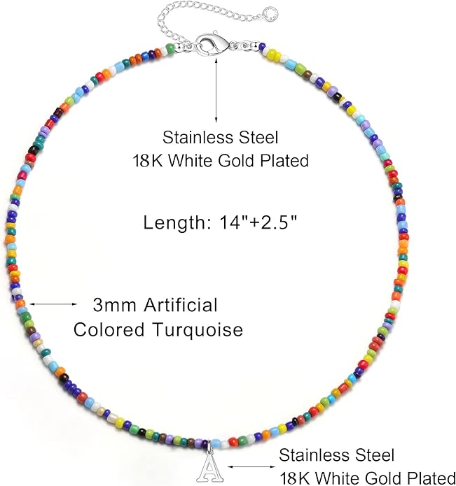 Yoosteel Colorful Beaded Initial Necklaces for Girls Gifts - Cute Choker Necklace for Kids Jewelry A-Z Initial Necklaces for Women Personalized Birthday Gifts for Teenage Girls