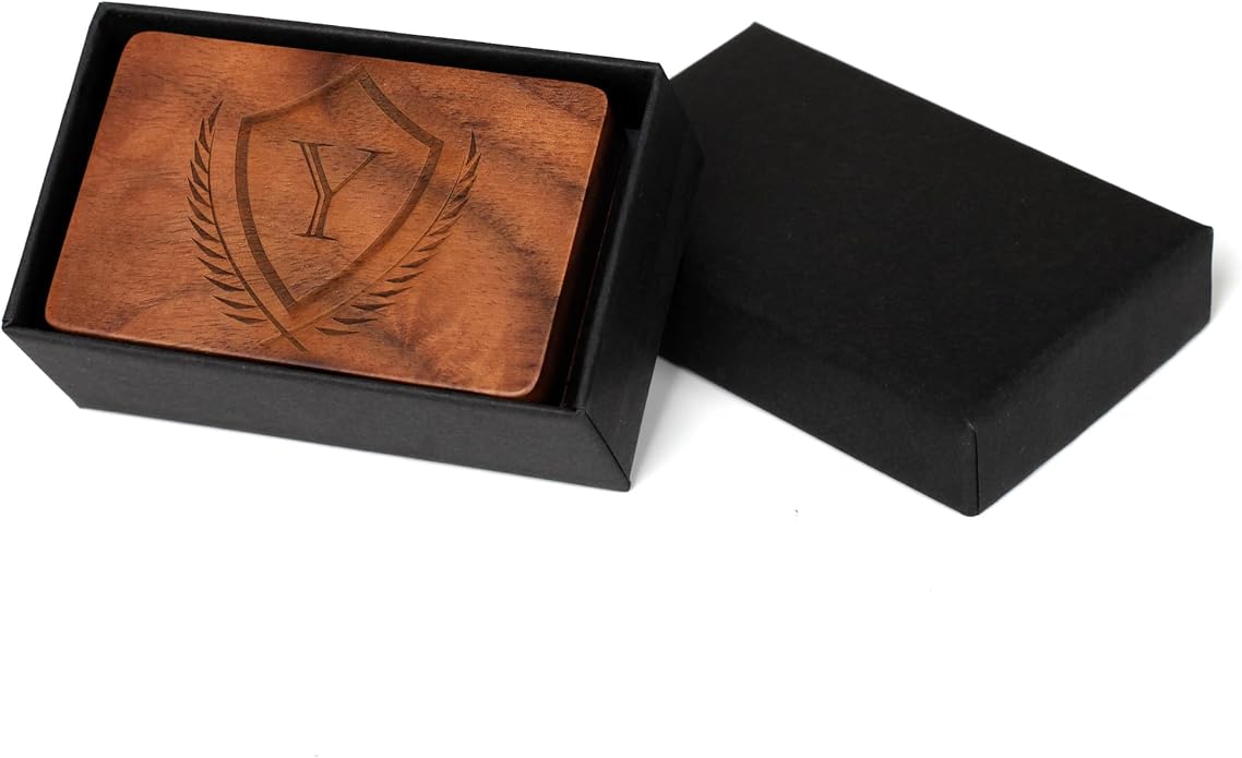 Mens Initial Cufflinks and Tie Clip A-Z Alphabet Letter Black Stainless Cuff Links Tie Bar with Engraved Walnut Wood Box Groom Groomsman Wedding Set
