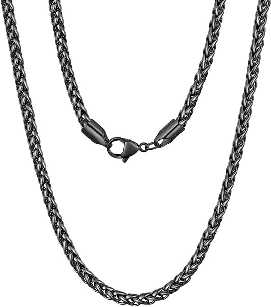 Fiusem Wheat Chains for Men and Women, 2/2.5/3/4/5mm Silver Tone/14K Gold Plated/Black Necklace Chain, Stainless Steel Mens Necklace 16-28 Inch