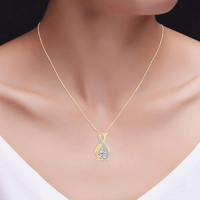 Infinity Penguin Pendant Necklace for Women, 14K Gold Over Sterling Silver with Pear & Round Cut Simulated Birthstone & White Diamond Accents, Dainty Animal Jewelry Gift with 18" Chain