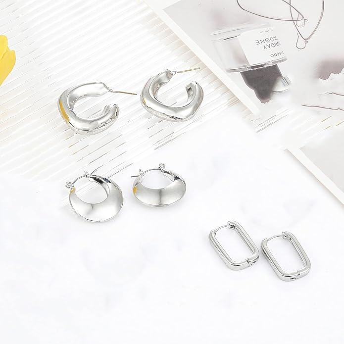 14K Gold Plated Hoop Earrings for Women, Hypoallergenic Chunky Gold Plating Hoop Earrings Multipack, Lightweight Twisted Huggie Hoops Earring Set Jewelry for Gifts