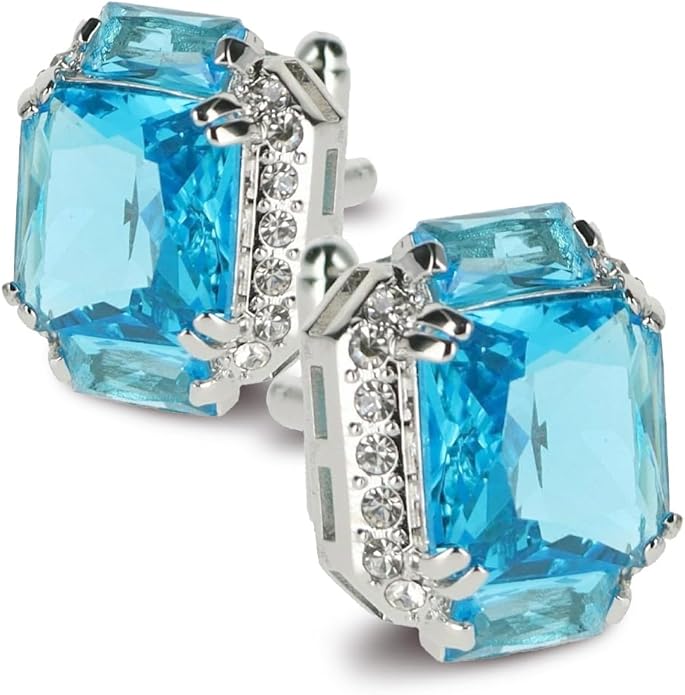 Rectangular Colored Diamond-Flanked Crystal Cuff Links – Tuxedo Suit Accessories, Cufflinks for Men