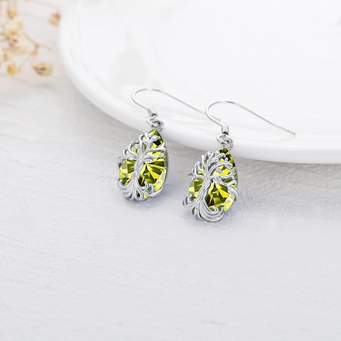 TOUPOP Tree of Life Earrings 925 Sterling Silver Family Tree Dangle Drop Earrings Crystal Jewelry Birthday Christmas Gifts for Women Her