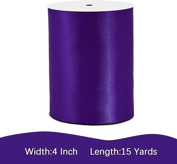 LEEQE Purple Satin Ribbon 4 inch X 15 Yards Polyester Ribbon for Gift Wrapping Very Suitable for Weddings Party Hair Bow Invitation Decorations and More