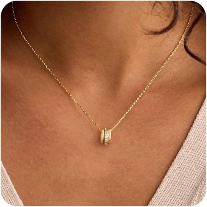 Gold Necklace for Women, Dainty 14K Gold Plated Pendant Necklaces for Women Trendy Simple Choker Chain Cubic Zirconia Circle/Interlocking/Sun Necklace Fashion Jewelry Birthday Christmas Gift