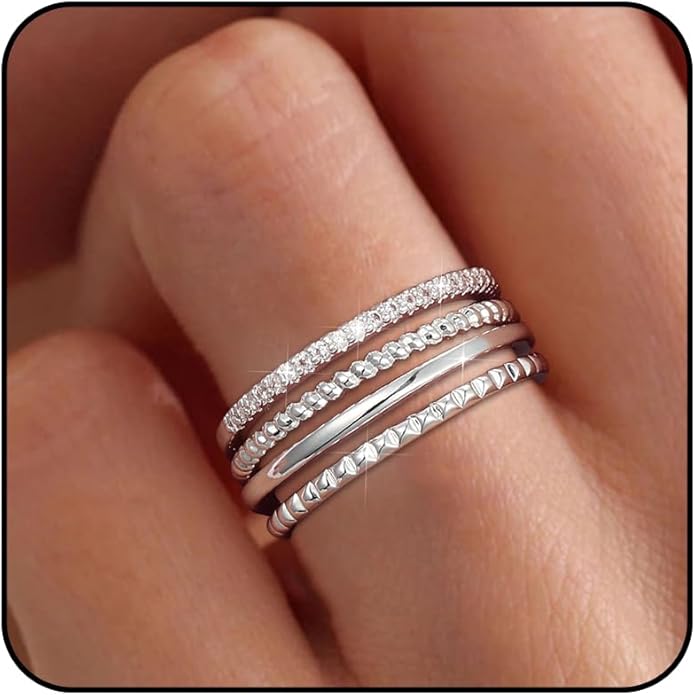 Lunvky Gold Silver Stackable Rings for Women Non Tarnish 1.3mm Thin Silver Rings Set 14K Gold Plated Dainty Trendy Band Stacking Thumb Ring Jewelry Valentine Gifts Stuff Size 5-10