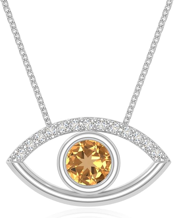 Natural Gemstone with Moissanite Evil Eye Pendant Necklaces for Women in Silver/18K Yellow/Rose Gold Vermeil,Birthstone Jewelry Gifts for Her Birthday,Anniversary, Graduation