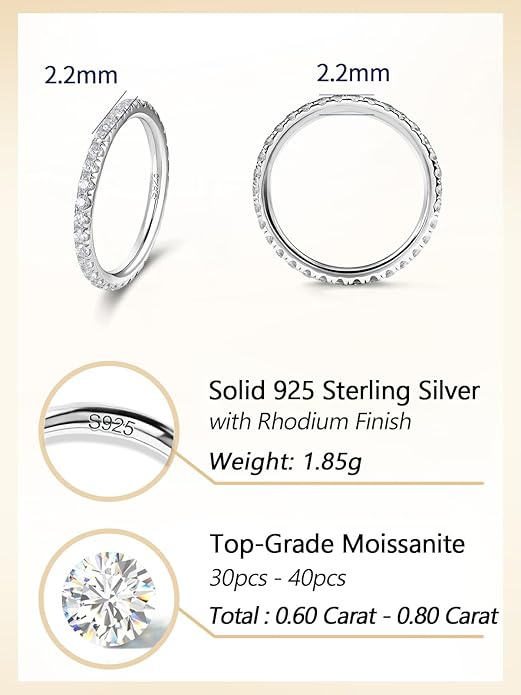 CYW Moissanite Sapphire Ruby Emerald Hand Setting Full Eternity Rings for Women, Solid 925 Sterling Silver, Stackable Ring, Wedding Birthday Valentines Anniversary Mothers Day Ideal Gift for Her