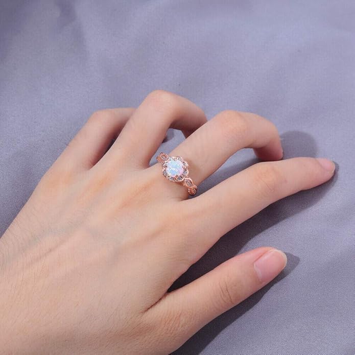 CiNily 18K Gold Plated Opal Ring-White Fire Opal & Amethyst & Cubic Zirconia Women Jewelry Gemstone Engagement Anniversary Ring Size 5-13